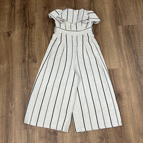 L'atiste By Amy Ruffle Striped Linen Blend Jumpsuit Size Medium - Picture 1 of 10